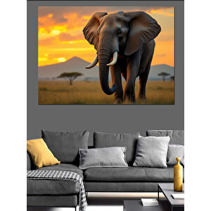 Afrika Yürüyen Fil Dekoratif Kanvas - Mdf Ahşap Tablo 100x140 cm