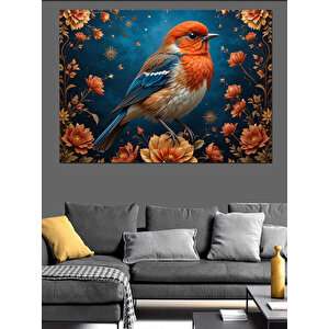 Çiçekler Arasında Mavi Kuş Dekoratif Kanvas - Mdf Ahşap Tablo 100x140 cm