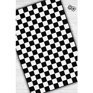 Minimalist Damalı Siyah Beyaz Halı Kareli Oturma Odası Halısı Retro Tarzı Salon Halısı 100x150 cm