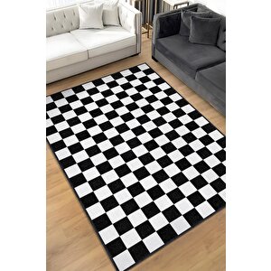 Minimalist Damalı Siyah Beyaz Halı Kareli Oturma Odası Halısı Retro Tarzı Salon Halısı 80x120 cm