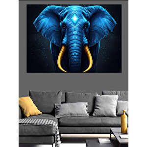 Mavi Fonlu Fil Görseli Dekoratif Kanvas - Mdf Ahşap Tablo 70x100 cm