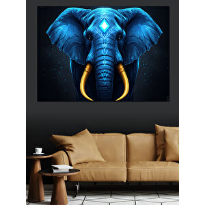 Mavi Fonlu Fil Görseli Dekoratif Kanvas - Mdf Ahşap Tablo 70x100 cm