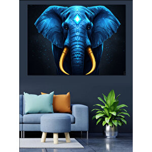 Mavi Fonlu Fil Görseli Dekoratif Kanvas - Mdf Ahşap Tablo 70x100 cm