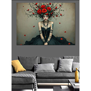 Çiçekli Taçlı Kadın Dekoratif Kanvas - Mdf Ahşap Tablo 70x100 cm