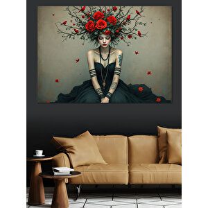 Çiçekli Taçlı Kadın Dekoratif Kanvas - Mdf Ahşap Tablo 70x100 cm