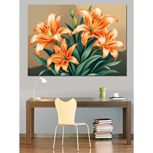 Turuncu Zambak Çiçek İllüstrasyonu Dekoratif Kanvas - Mdf Ahşap Tablo 35x50 cm