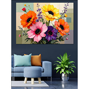 Canlı Renkli Çiçek Buketi Dekoratif Kanvas - Mdf Ahşap Tablo