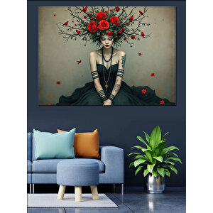 Çiçekli Taçlı Kadın Dekoratif Kanvas - Mdf Ahşap Tablo 100x140 cm