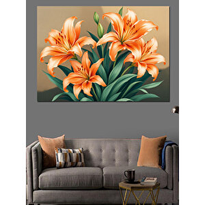 Turuncu Zambak Çiçek İllüstrasyonu Dekoratif Kanvas - Mdf Ahşap Tablo 70x100 cm