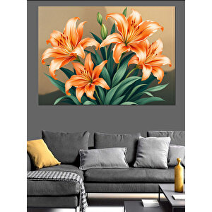 Turuncu Zambak Çiçek İllüstrasyonu Dekoratif Kanvas - Mdf Ahşap Tablo 70x100 cm