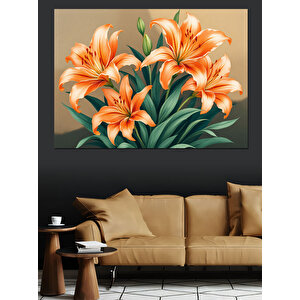 Turuncu Zambak Çiçek İllüstrasyonu Dekoratif Kanvas - Mdf Ahşap Tablo
