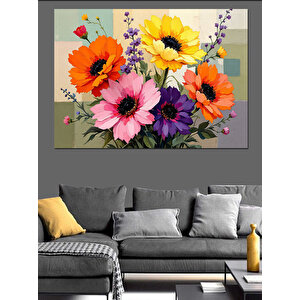 Canlı Renkli Çiçek Buketi Dekoratif Kanvas - Mdf Ahşap Tablo 50x70 cm