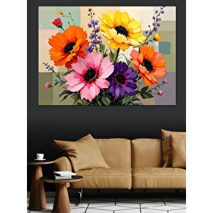 Canlı Renkli Çiçek Buketi Dekoratif Kanvas - Mdf Ahşap Tablo 50x70 cm
