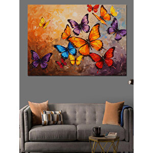 Turuncu Kelebekler Renk Patlaması Dekoratif Kanvas - Mdf Ahşap Tablo 100x140 cm