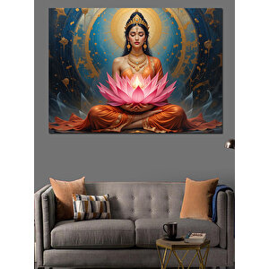 Lotus Çiçekli Meditasyon Kadın Dekoratif Kanvas - Mdf Ahşap Tablo 25x35 cm