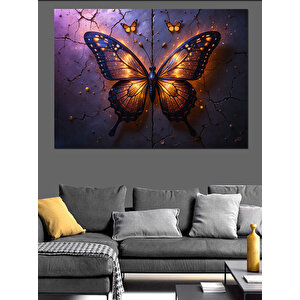 Parlak Renkli Kelebek Portresi Dekoratif Kanvas - Mdf Ahşap Tablo 100x140 cm
