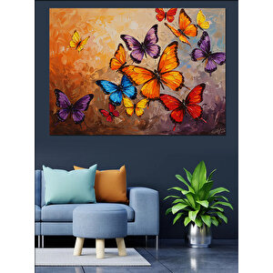 Turuncu Kelebekler Renk Patlaması Dekoratif Kanvas - Mdf Ahşap Tablo 35x50 cm