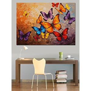 Turuncu Kelebekler Renk Patlaması Dekoratif Kanvas - Mdf Ahşap Tablo 35x50 cm