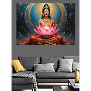 Lotus Çiçekli Meditasyon Kadın Dekoratif Kanvas - Mdf Ahşap Tablo