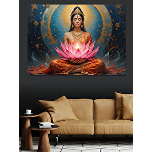 Lotus Çiçekli Meditasyon Kadın Dekoratif Kanvas - Mdf Ahşap Tablo