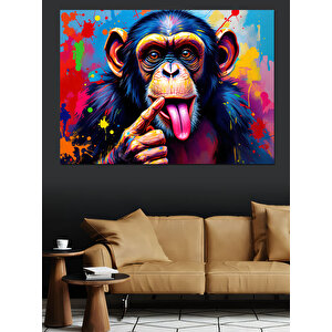Renkli Maymun Dil Çıkartıyor Dekoratif Kanvas - Mdf Ahşap Tablo 100x140 cm