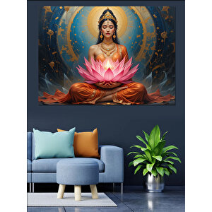 Lotus Çiçekli Meditasyon Kadın Dekoratif Kanvas - Mdf Ahşap Tablo 50x70 cm
