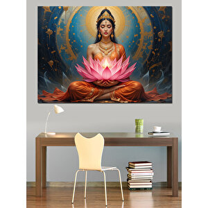 Lotus Çiçekli Meditasyon Kadın Dekoratif Kanvas - Mdf Ahşap Tablo 50x70 cm