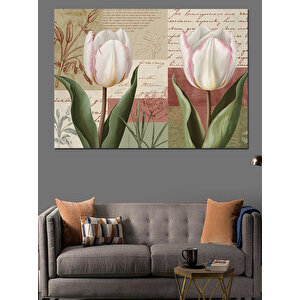 Vintage Kartpostal Lale Çiçekleri Dekoratif Kanvas - Mdf Ahşap Tablo 70x100 cm