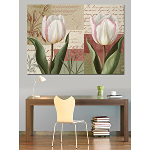 Vintage Kartpostal Lale Çiçekleri Dekoratif Kanvas - Mdf Ahşap Tablo 100x140 cm