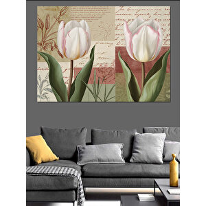 Vintage Kartpostal Lale Çiçekleri Dekoratif Kanvas - Mdf Ahşap Tablo 100x140 cm