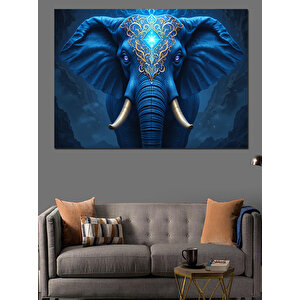 Mavi Desenli Fil Dekoratif Kanvas - Mdf Ahşap Tablo 100x140 cm