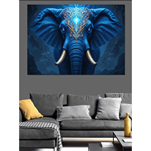 Mavi Desenli Fil Dekoratif Kanvas - Mdf Ahşap Tablo 100x140 cm