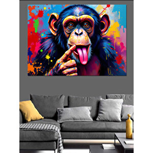 Renkli Maymun Dil Çıkartıyor Dekoratif Kanvas - Mdf Ahşap Tablo 70x100 cm