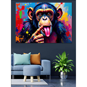 Renkli Maymun Dil Çıkartıyor Dekoratif Kanvas - Mdf Ahşap Tablo 70x100 cm