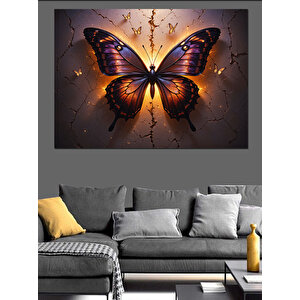 Mor Kanatlı Kelebek Dekoratif Kanvas - Mdf Ahşap Tablo 50x70 cm