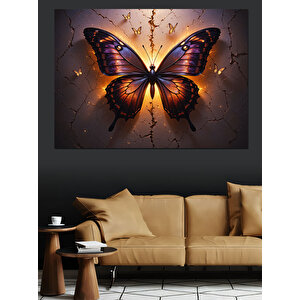 Mor Kanatlı Kelebek Dekoratif Kanvas - Mdf Ahşap Tablo 100x140 cm