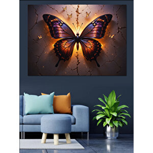 Mor Kanatlı Kelebek Dekoratif Kanvas - Mdf Ahşap Tablo 100x140 cm