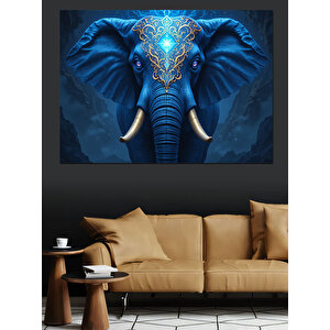 Mavi Desenli Fil Dekoratif Kanvas - Mdf Ahşap Tablo
