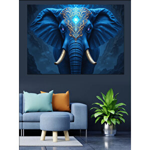 Mavi Desenli Fil Dekoratif Kanvas - Mdf Ahşap Tablo