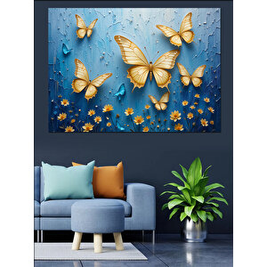 Altın Uçuşan Kelebekler Dekoratif Kanvas - Mdf Ahşap Tablo 70x100 cm