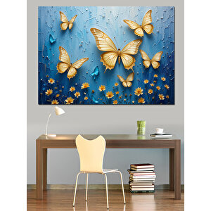 Altın Uçuşan Kelebekler Dekoratif Kanvas - Mdf Ahşap Tablo 70x100 cm