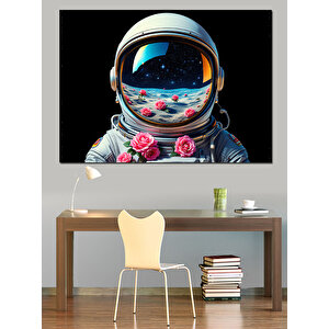 Uzayda Astronot Çiçek Detaylı Dekoratif Kanvas - Mdf Ahşap Tablo 35x50 cm