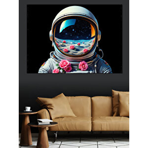 Uzayda Astronot Çiçek Detaylı Dekoratif Kanvas - Mdf Ahşap Tablo 35x50 cm
