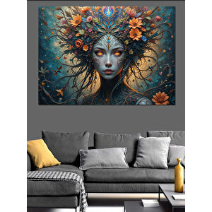 Çiçeklerle Kaplanmış Kadın Dekoratif Kanvas - Mdf Ahşap Tablo 100x140 cm