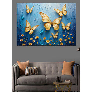 Altın Uçuşan Kelebekler Dekoratif Kanvas - Mdf Ahşap Tablo 50x70 cm