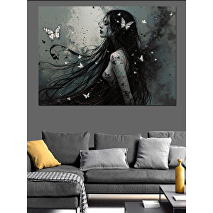 Uçuşan Kelebek Kadın Dekoratif Kanvas - Mdf Ahşap Tablo 70x100 cm