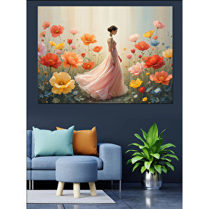 Çiçekler İçinde Kadın Dekoratif Kanvas - Mdf Ahşap Tablo 100x140 cm