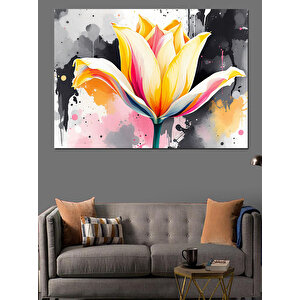 Suluboya Renkli Zambak Çiçeği Dekoratif Kanvas - Mdf Ahşap Tablo 35x50 cm