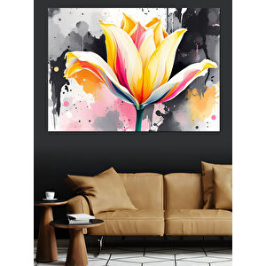 Suluboya Renkli Zambak Çiçeği Dekoratif Kanvas - Mdf Ahşap Tablo 100x140 cm