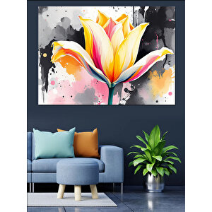 Suluboya Renkli Zambak Çiçeği Dekoratif Kanvas - Mdf Ahşap Tablo 100x140 cm